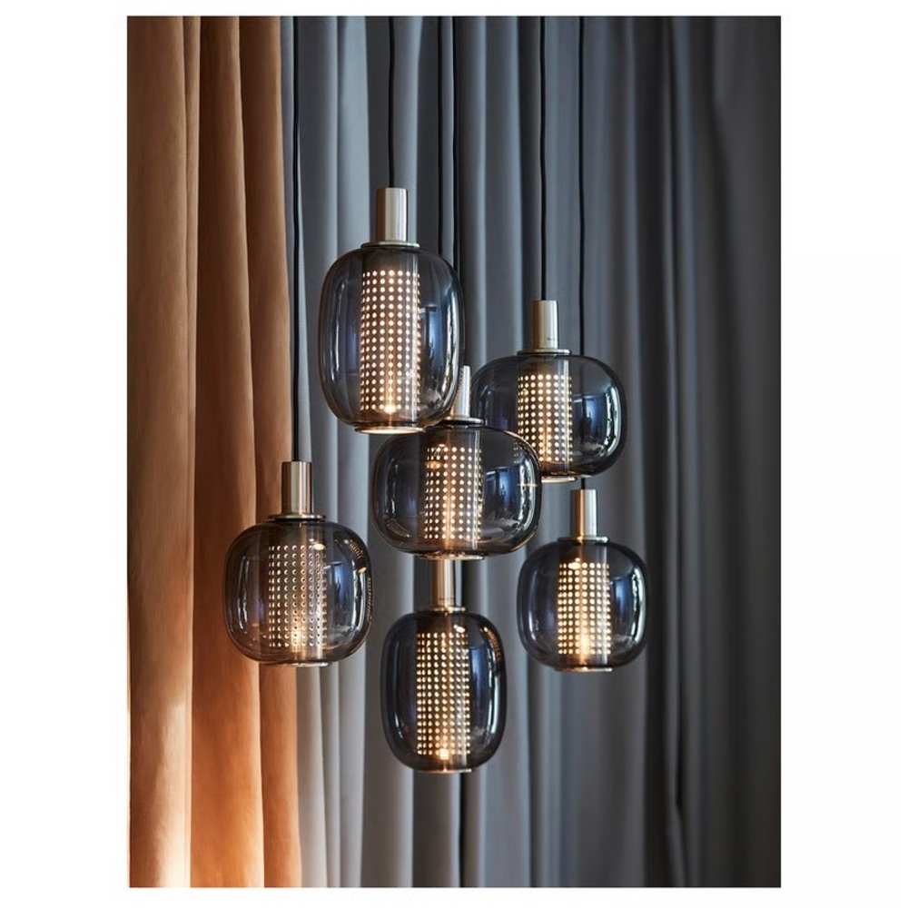 BNIB IKEA HÖGVIND Pendant lamp w/ 3 lamps, nickel/gray glass, 16" (3 Available) - Picture 7 of 10